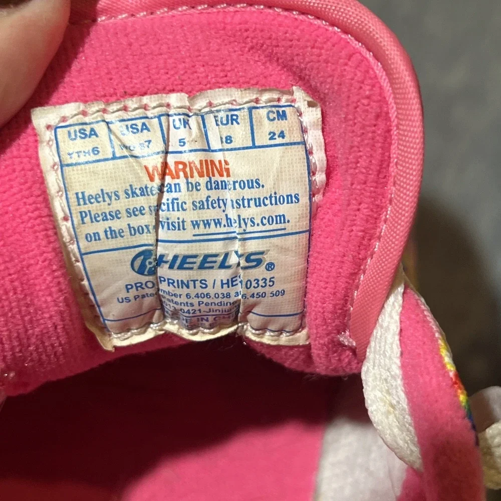 Heelys Pro 20 Prints Youth 6 Women 7 Pink Skate Shoe‎ Rainbow Graphic Laces EUC